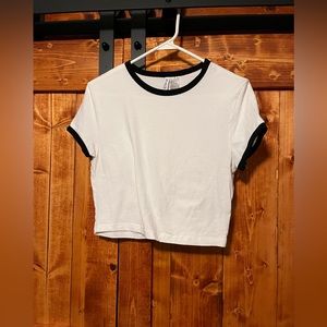 White and black cropped tee! Super cute underneath flannels!